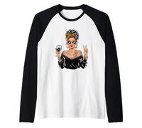 Retro Wine Lady Messy Bun Leopard Bandana Vibes Raglan Baseball Tee