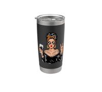 Retro Wine Lady Messy Bun Leopard Bandana Vibes Stainless Steel Insulated Tumbler