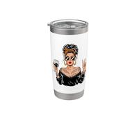 Retro Wine Lady Messy Bun Leopard Bandana Vibes Stainless Steel Insulated Tumbler