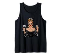 Retro Wine Lady Messy Bun Leopard Bandana Vibes Tank Top