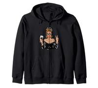 Retro Wine Lady Messy Bun Leopard Bandana Vibes Zip Hoodie