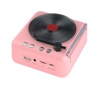 Retro Wireless 5.0 Speaker with FM, Mini Record Player Style HiFi Stereo Sound, Rotating Vinyl Design, Multiple Playback Modes via,(Pink)