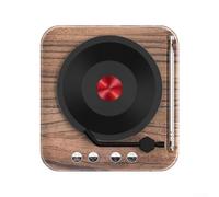Retro Wireless 5.0 Speaker with FM, Mini Record Player Style HiFi Stereo Sound, Rotating Vinyl Design, Multiple Playback Modes via,(Wood)