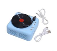 Retro Wireless 5.0 Speaker with FM, Mini Record Player Style HiFi Stereo Sound, Rotating Vinyl Design, Multiple Playback Modes via,(Blue)