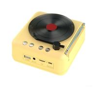 Retro Wireless 5.0 Speaker with FM, Mini Record Player Style HiFi Stereo Sound, Rotating Vinyl Design, Multiple Playback Modes via,(Yellow)