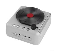 Retro Wireless 5.0 Speaker with FM, Mini Record Player Style HiFi Stereo Sound, Rotating Vinyl Design, Multiple Playback Modes via,(White)
