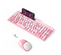 Retro Wireless Keyboard with Round Keycaps, 2.4GHz Full-Size USB Cute Wireless Keyboard Mouse for Computer, Desktop, Laptop and Computer (Pink-Colorful)