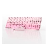 Retro Wireless Keyboard with Round Keycaps, 2.4GHz Full-Size USB Cute Wireless Keyboard Mouse for Computer, Desktop, Laptop and Computer