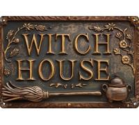 Retro Witch House Tin Sign,Vintage Halloween Metal Signs,Witch Wall Decor for Magic Home, Garden, Cafes, Bar, Mistery Club 8X12 inches (WITCH-04)