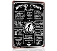 Retro Witches Kitchen Rules Metal Tin Sign Witch's Brew Is Always Available Funny Halloween Sign Kitchen Party Decoration Wall Art Rustic Farmhouse Decor Plaque 16X24 Inches