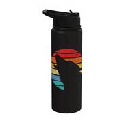 Retro Wolf Howling Survives Mountain Silhouette Stainless Steel Insulated Water Bottle