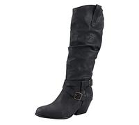 Retro Women's Chunky Heel Mid Calf Boots with Zipper Closure and Enhanced Airflow Design and Style (Black, 5)
