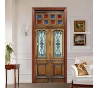Retro Wood Door Stickers for Interior Doors Rural Style 3D Door Sticker Murals Decals Wallpaper Self Adhesive Waterproof Poster for Bedroom Living Bathroom 77x200 cm d-938
