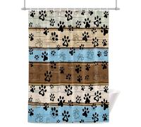 Retro Wood Grain Shower Curtain for Bathroom, Dog Paws Waterproof Cloth Fabric Bathroom Accessories Set with 12 Rust Proof Plastic Hooks, 66” x 72”