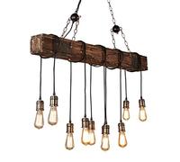 Retro Wood Pendant Light Industrial Rustic Hanging Lamp E27 Vintage Wooden Suspension Lamp Fixture Height Adjustable Farmhouse Dining Table Chandelier Living Room Kitchen Bar Lighting,10 heads/Ø111cm