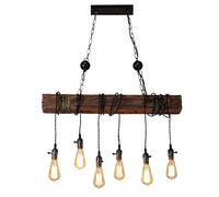 Retro Wood Pendant Light Industrial Rustic Hanging Lamp E27 Vintage Wooden Suspension Lamp Fixture Height Adjustable Farmhouse Dining Table Chandelier Living Room Kitchen Bar Lighting,6 heads/Ø80cm