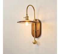 Retro Wood Wall Sconce Modern Antique Brass Finish Wall Light Fixture Hand-Blown Glass Shade, Nordic Solid Wood Wall Lamp for Bedroom Bedside Living Room Hallway, E27