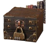 Retro -Wooden Box in Antique Style, Decorative Storage Organizer | Vintage Tavern Chest Rustic Residential Decoration Pirate Memory Chest