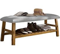Retro Wooden Entryway Shoe Bench with Soft Cushion Stylish Buckle Design for Organized Shoe Storage in Bedroom Hallway or EntrywayPerfect for Home Decor