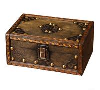 Retro Wooden Jewelry Organizer Storage Box with Antique Desktop Decorative Design, Pine Wood Construction with Reinforced Edges and Metal Clasps for Small Items (C)