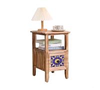 Retro Wooden Nightstand with Drawer, Compact Side Table for Bedroom Living Room, Open Storage Shelf & Space-Saving End Table for Lamps Books Mugs(Wood Color)