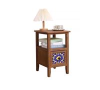 Retro Wooden Nightstand with Drawer, Compact Side Table for Bedroom Living Room, Open Storage Shelf & Space-Saving End Table for Lamps Books Mugs(Brown)