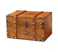 Retro Wooden Organizer Box with Lock Great for Safe Storage of Keys and Important Papers (yellow A)