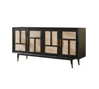 Retro Wooden Rattan SideboardStylish Dining & Living Room Storage Cabinet WallMounted Porch Unit Versatile Cupboard for Home Decor & Organization