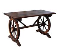 Retro Wooden Wagon Wheel Bench for Patio - Outdoor Park Garden Porch Bench, Antiseptic Solid Wood Lawn Balcony Chairs And Leisure Courtyard Benches with Backrest and Armrest