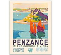 Retro World Famous British Travel Wall Decor - Vintage Penzance Boating Poster, Cornwall Riviera Poster Wall Art for Retro Aesthetic Bedroom Decor & Home Office Modern Painting (8.3 x 11.7 (A4))