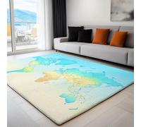 Retro World Map Minimalism Printed Rug, Non-Slip Short Pile Light Blue Rugs, Living Room Decorative Carpet, 80 x 150 cm Indoor Carpet for Bedroom, Dining Room, and Other Areas