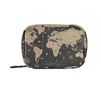 Retro World Map Vintage Black Pattern Pill Case with Removable Internal Plastic Boxes Organizer, Small Medicine Bag Holder Zippered Carrier for Travel Storage Container