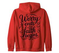 Retro Worry Ends When Faith Begins Christian Encouragement Zip Hoodie