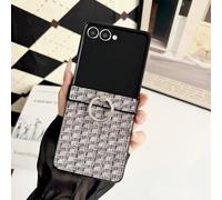 Retro Woven Pattern Ring Phone Case for Samsung Galaxy Z Flip 7 FE 6 5 4 3 ZFlip7 ZFlip6 Bracket Hinge Protective Cover,Black,For Galaxy Z Flip7 FE