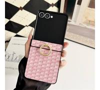 Retro Woven Pattern Ring Phone Case for Samsung Galaxy Z Flip 7 FE 6 5 4 3 ZFlip7 ZFlip6 Bracket Hinge Protective Cover,Pink,For Galaxy Z Flip4