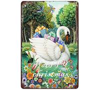 Retro Xmas Tin Signs Vintage Metal Decor Plaque Swan Boat Merry Christmas Poster Metal Tin Sign For Men Women,Wall Decor For Bars,Restaurants,Cafes Pubs 8x12Inches