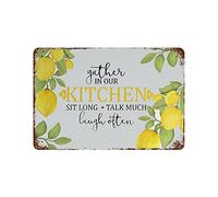 retro Yellow Lemons Gathered in Our Kitchen tin sign metal poster â€‹wall plaque decoration bar cafe home garage cave club garden Funny Decor art