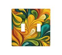 Retro Yellow Swirling Shapes Psychedelic Double Gang Toggle Light Cover Wall Plate Switch Decor Standard Size - 11.4x11.4cm