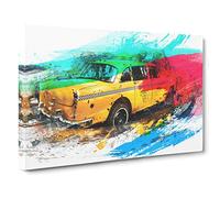 Retro Yellow Taxi Cab V2 Canvas Print for Living Room Bedroom Home Office Décor, Wall Art Picture Ready to Hang, 30 x 20 Inch (76 x 50 cm)