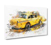 Retro Yellow Taxi Cab V3 Canvas Print | Gallery Wrapped 30mm Frame Wall Art | 30x20 inches | Ready to Hang | Retro Picture | Living Room Bedroom Lounge Office