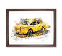 Retro Yellow Taxi Cab V3 Modern Framed Print | A4 Walnut Framed Wall Art | Ready to Hang | Retro Nature Picture | Living Room Bedroom Lounge Office
