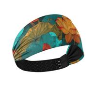 Retro Yellow Water-lily Blue Leaves Cooling sweat headband Stretchy tennis sweatbands for Volleyball hiking make up Workouts accesorios para el cabello de mujeres