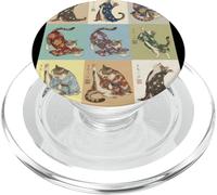 Retro Yoga Cats Kimono Japanese Ukiyo-e Art PopSockets PopGrip for MagSafe