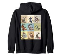 Retro Yoga Cats Kimono Japanese Ukiyo-e Art Zip Hoodie