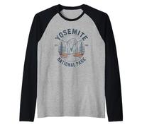 Retro Yosemite National Park USA Vintage Hiking Camping Raglan Baseball Tee