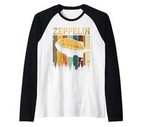 Retro Zeppelin Dirigible Airship Blimp Funny Vintage Zepplin Raglan Baseball Tee