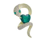 Retro Zircon And Heart-Shaped Emerald Snake Brooch Animal Themed Lapel Pin Clothes Accessories For Women's Apparel Animal Brooch