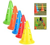 RetroFun 5Pcs Football Training Cones Colourful Conical Obstacle Bar Bucket Sign Barrier with Holes for Soccer, Skating, Football, Basketball, Indoor and Outdoor Games