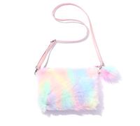 RetroFun Rainbow Plush Bag Handbag Adjustable Strap Crossbody Bags Practical Beautiful Girl Coin Purse Phone Bag for Kids, Toddler, Girls