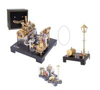 RETROL SE-01 Full Metal Stationary Beam Steam Engine with Horizontal Boiler + Mini Steam Generator Lamp Scene Set for Educational Demonstrations & Desk Decorations (84PCS)